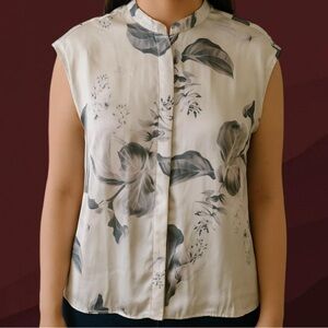 Elie Tahari Floral Blouse - Cream and Black